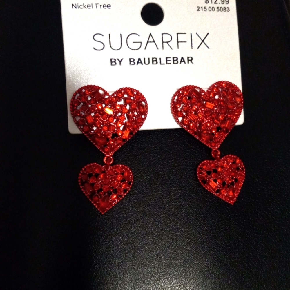Sugarfix By Baublebar Crystal Studded Double Heart Valentines Day Drop  Earrings